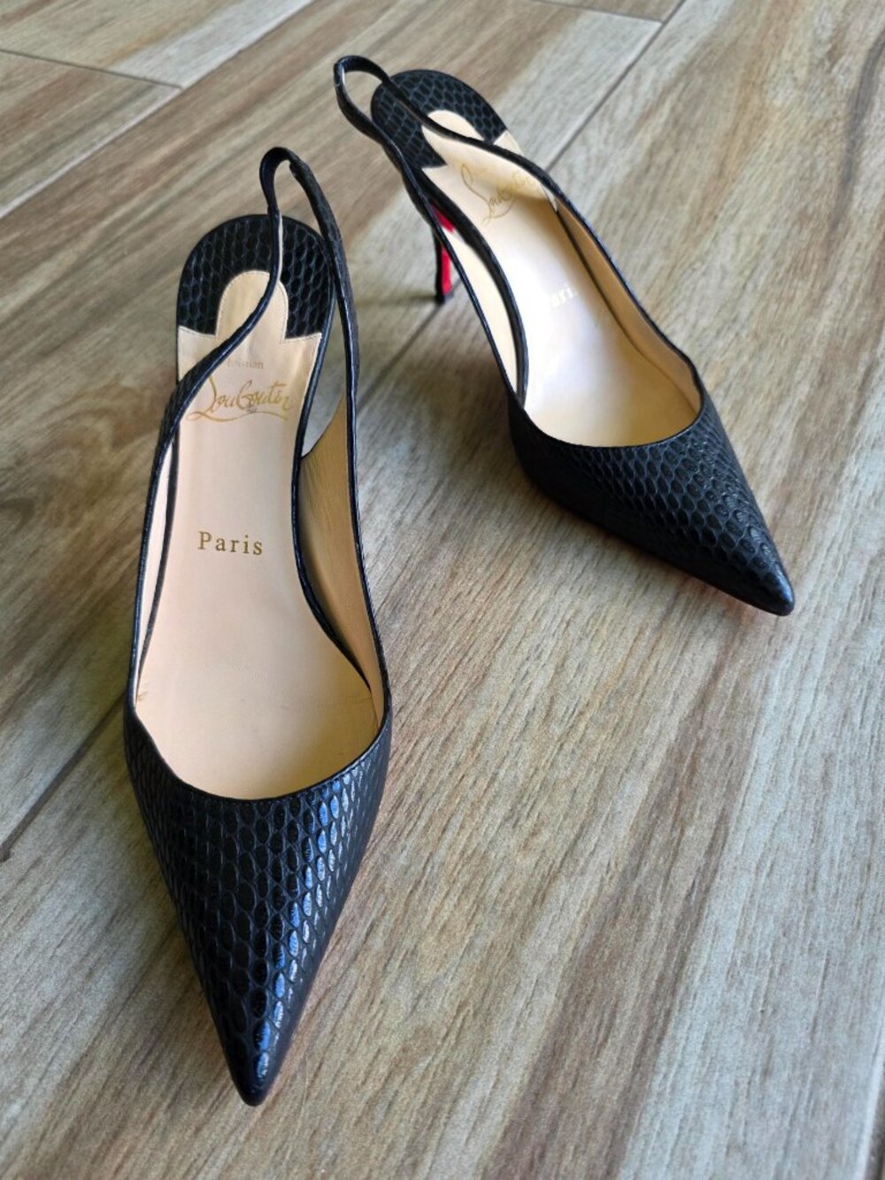 Christian Louboutin Black Lizard Print Slingback Shoes Eur. 37 - Picture 3 of 13